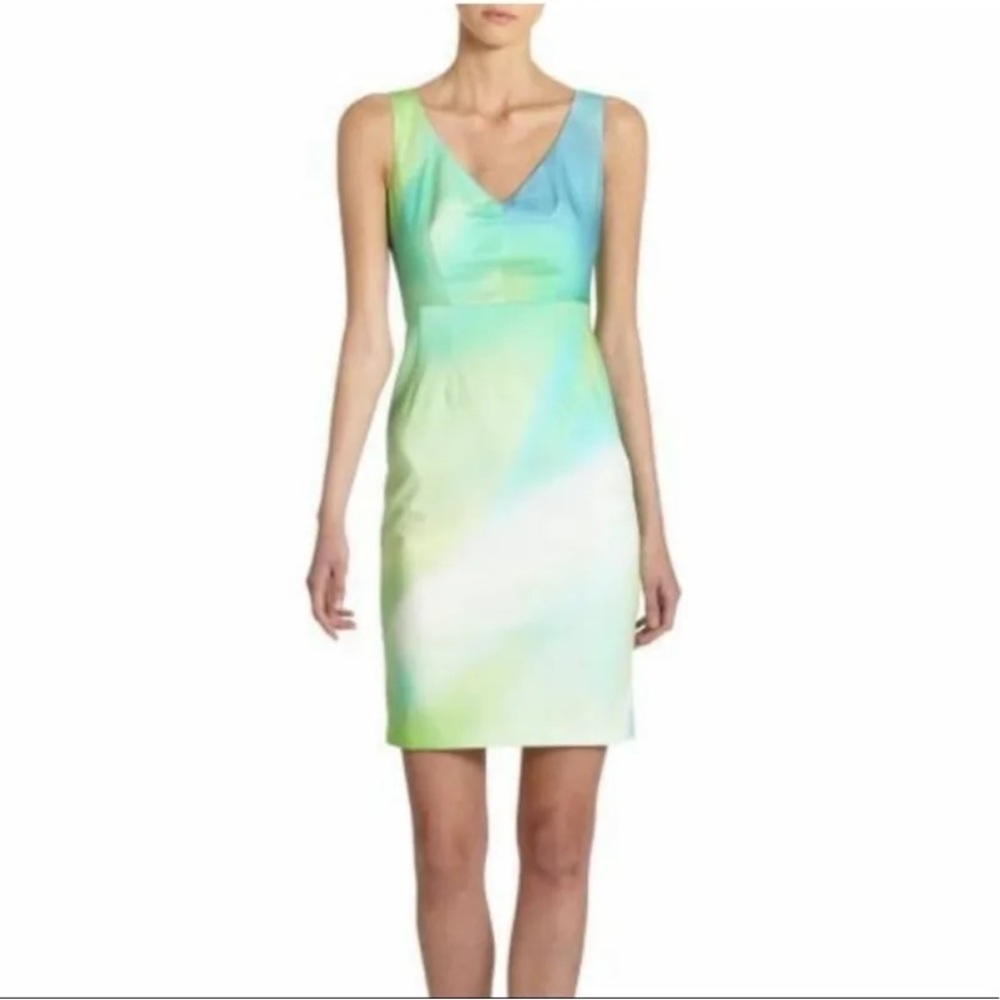 Elie Tahari green tie dye shift dress with orange zipper- size 2